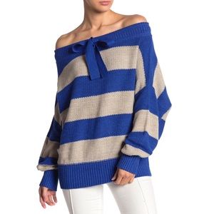 Free People Cassidy Striped Sweater- Cobalt Combo